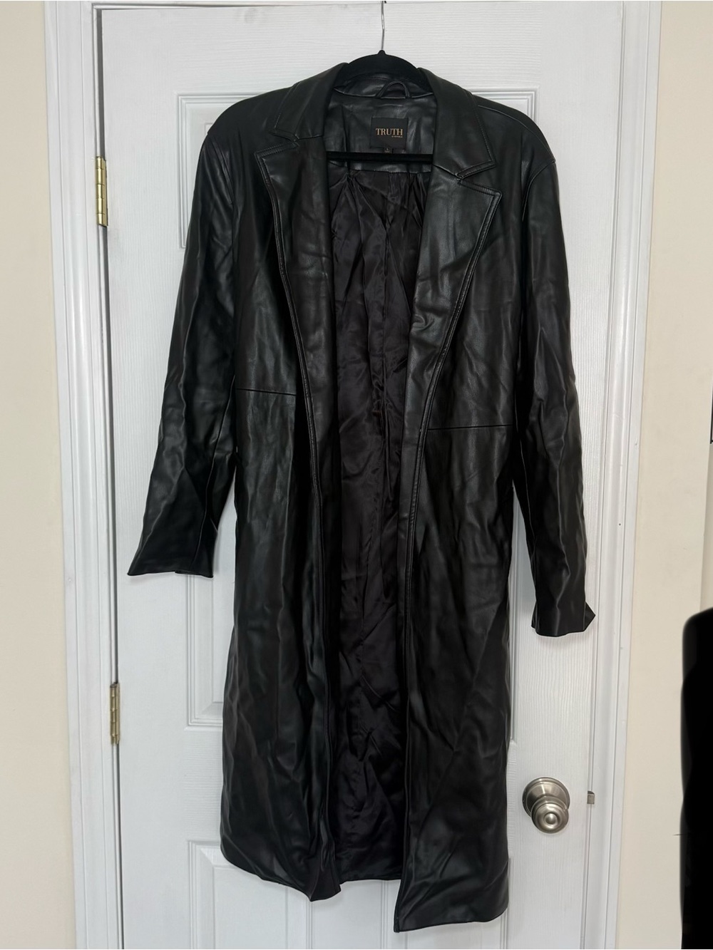 TRUTH Black Longline Leather Trench Coat